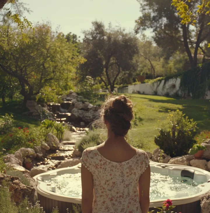 Backshot of a woman standing near a hot tub | Source: Midjourney