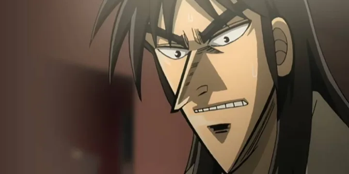 Anime character with dark hair and scarred face wearing a tense, angry expression.